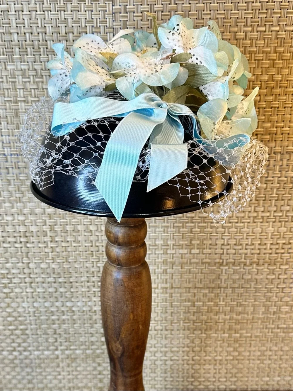 VTG 1950s Evelyn Varon Exclusive Floral Fascinator Hat Blue Lily Birdcage Veil - Picture 6 of 9